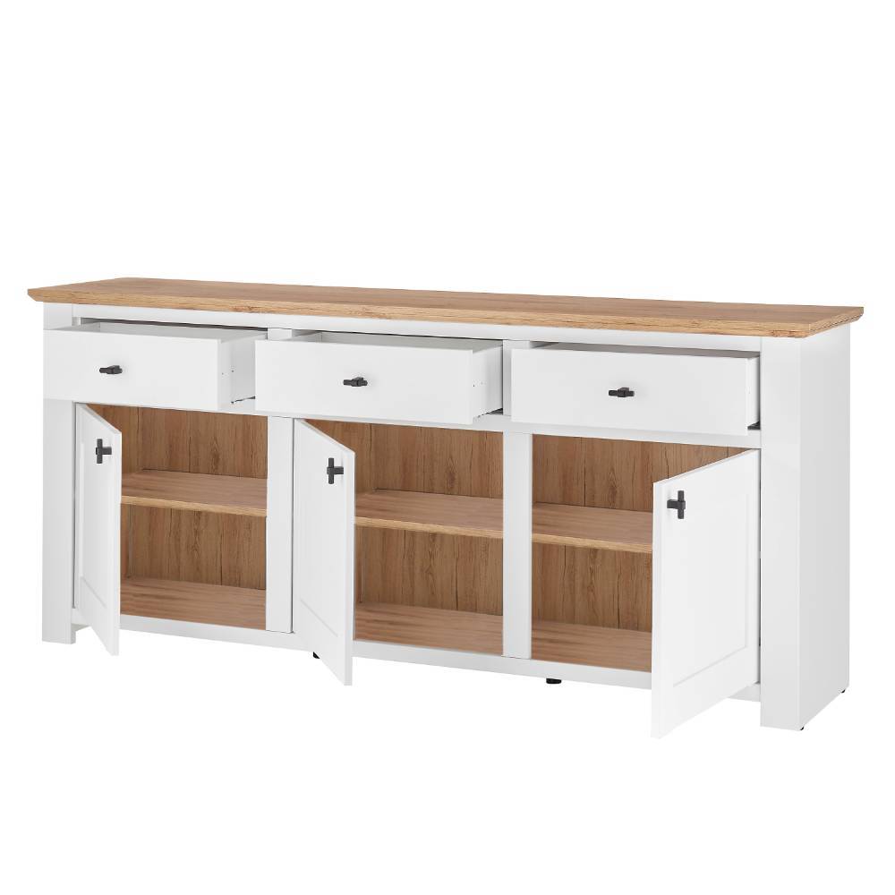 Sideboard Beno im Landhausstil in Holzoptik Pinie weiß