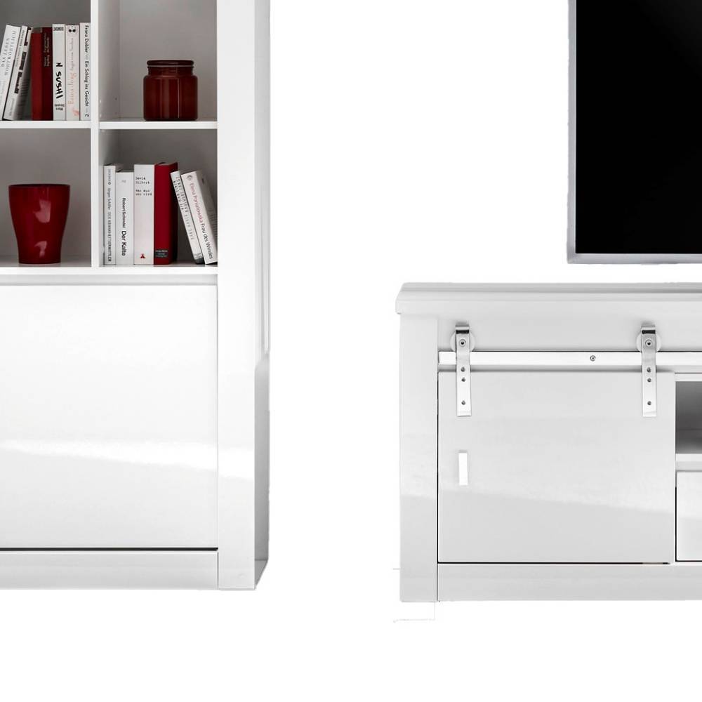 Design Wohnwand Melvyno in Weiß Front Hochglanz (zweiteilig)