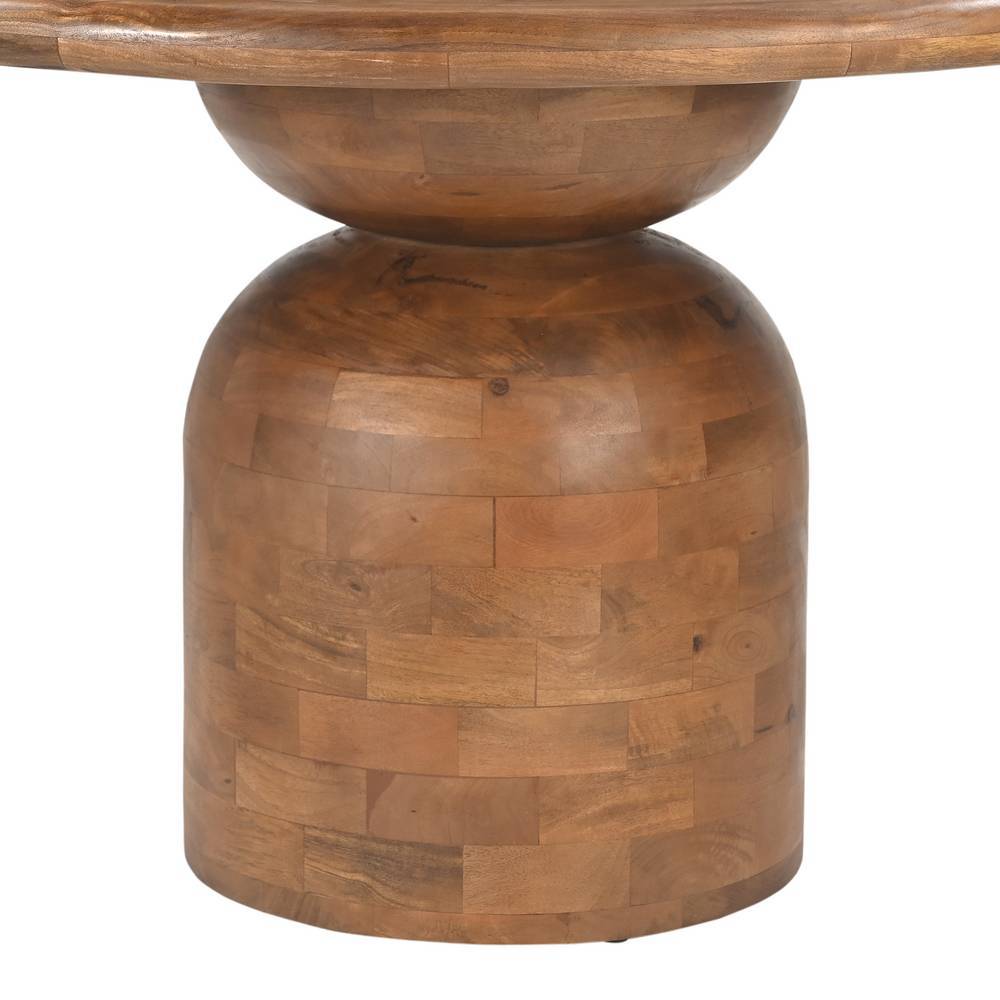 Essgruppe Bertylan aus Mangobaum Massivholz und Boucle Stoff (fünfteilig)