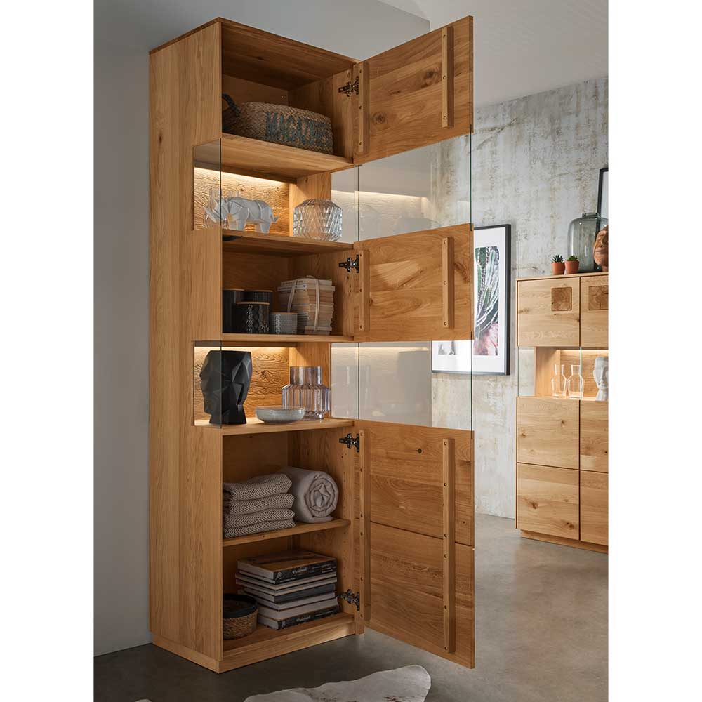 Wohnzimmeranbauwand Wildeiche Onitos in modernem Design 209 cm hoch (dreiteilig)