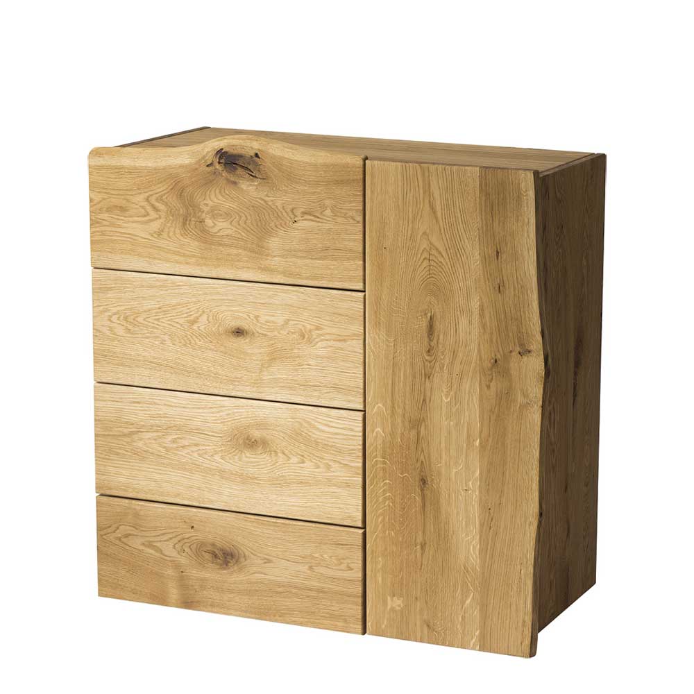Baumkanten Holzkommode Foresta aus Eiche Massivholz 1 türig
