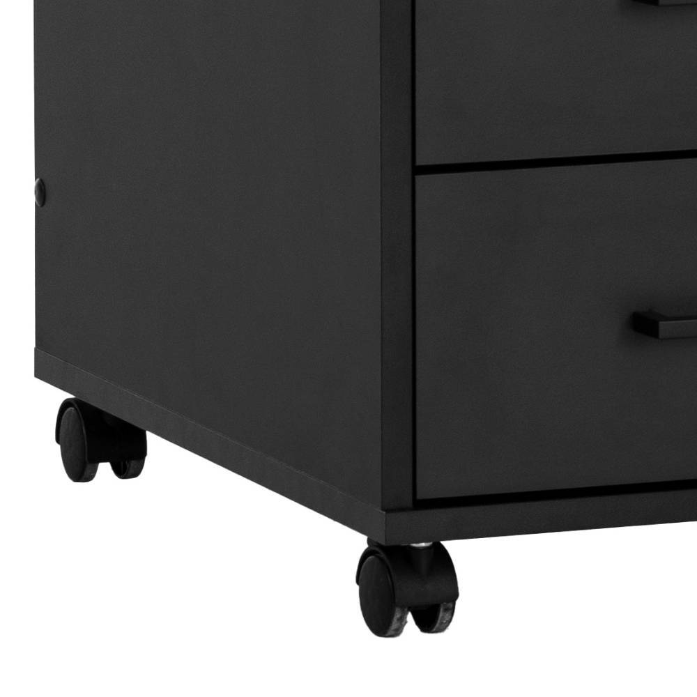 Schreibtischcontainer Juny in Schwarz matt mit Kunststoffrollen