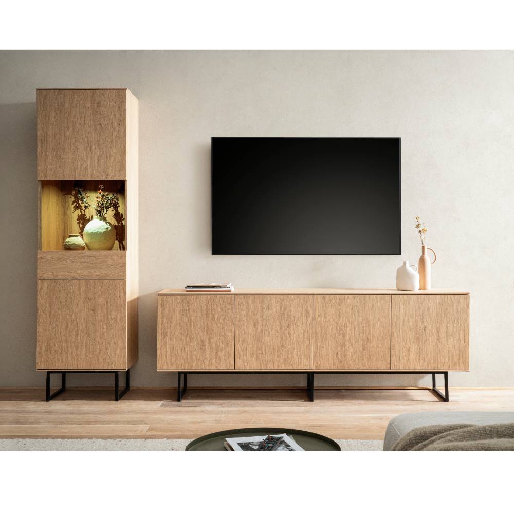 Design Wohnwand Carno in Eiche Stone 258 cm breit (zweiteilig)