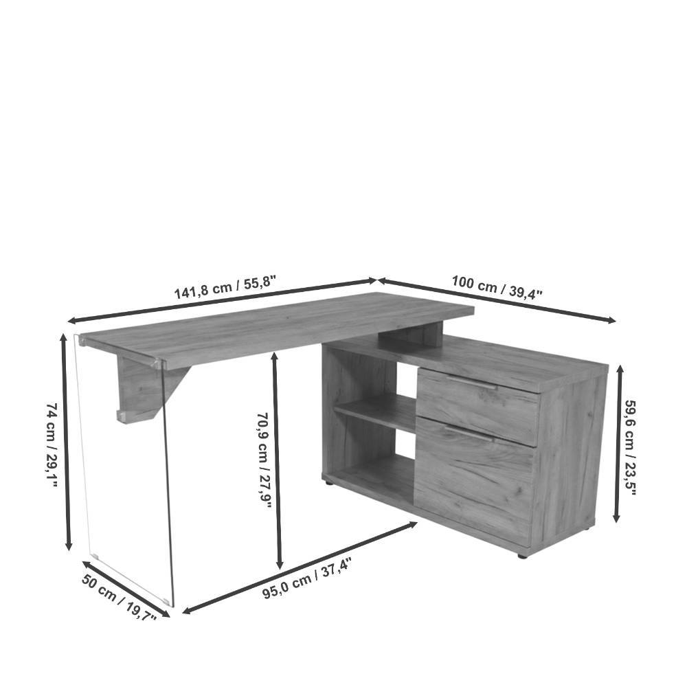 Designschreibtisch Olenka 142 cm breit mit Druckerablage