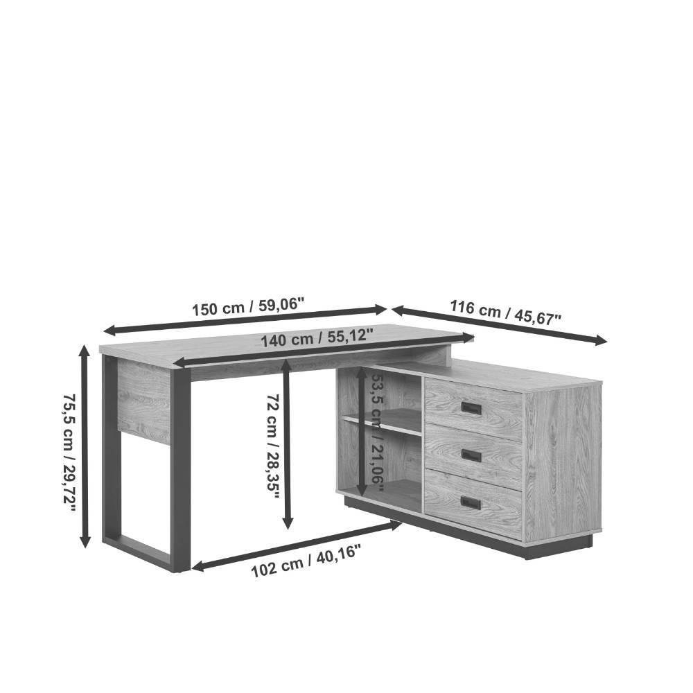 Büroschreibtisch Musee mit drei Schubladen in modernem Design