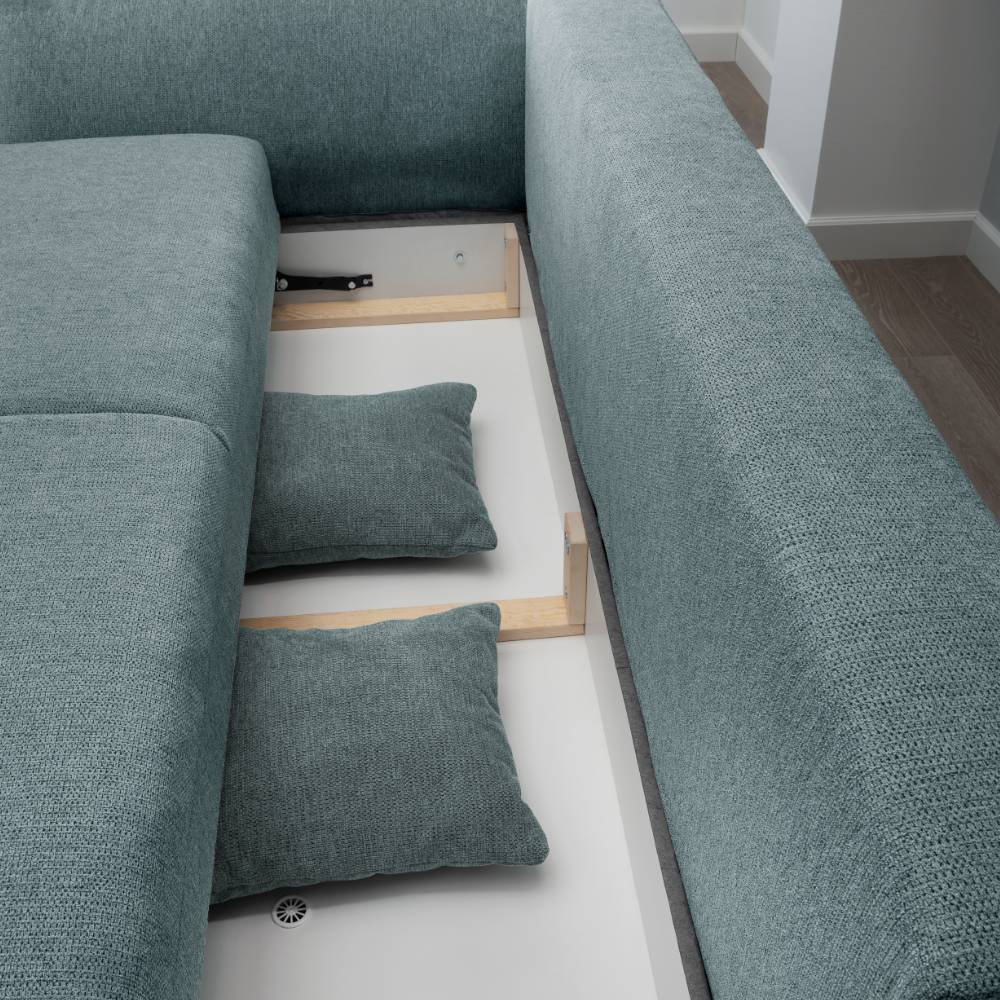 Schlafsofa Adira in Mintgrün mit Bettkasten