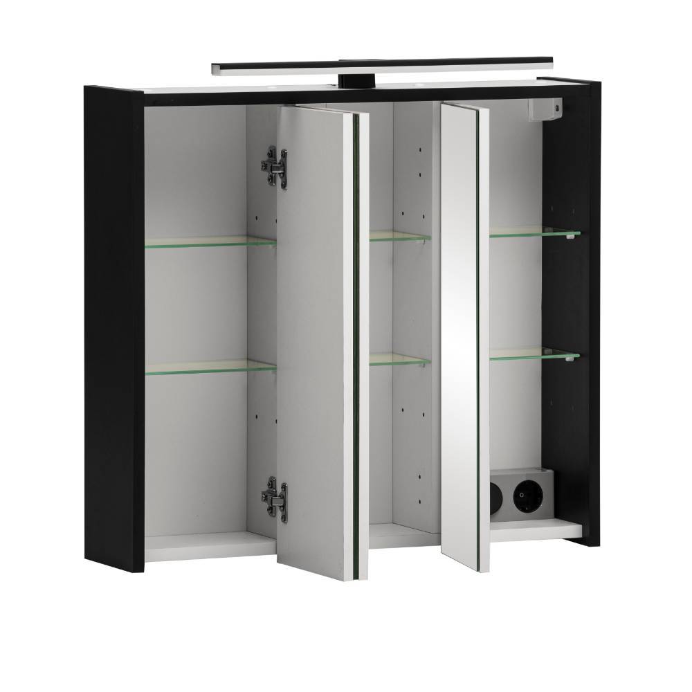 Badspiegelschrank Malte in Schwarz mit LED Beleuchtung