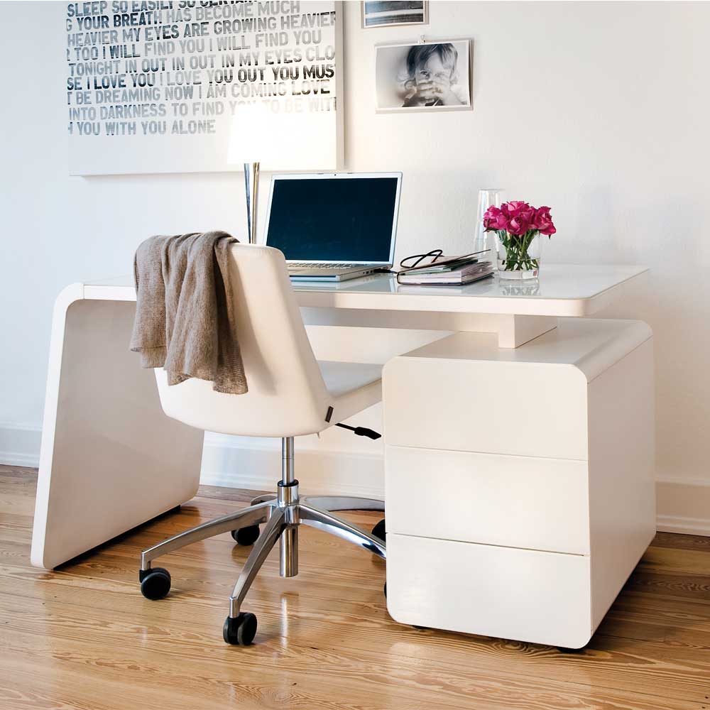 Design Schreibtisch Utony in Weiß mit Schubladen