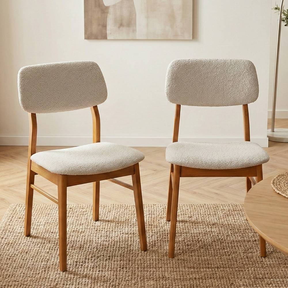 Skandi Design Esstisch Stühle Mognia in Offwhite und Naturfarben (2er Set)