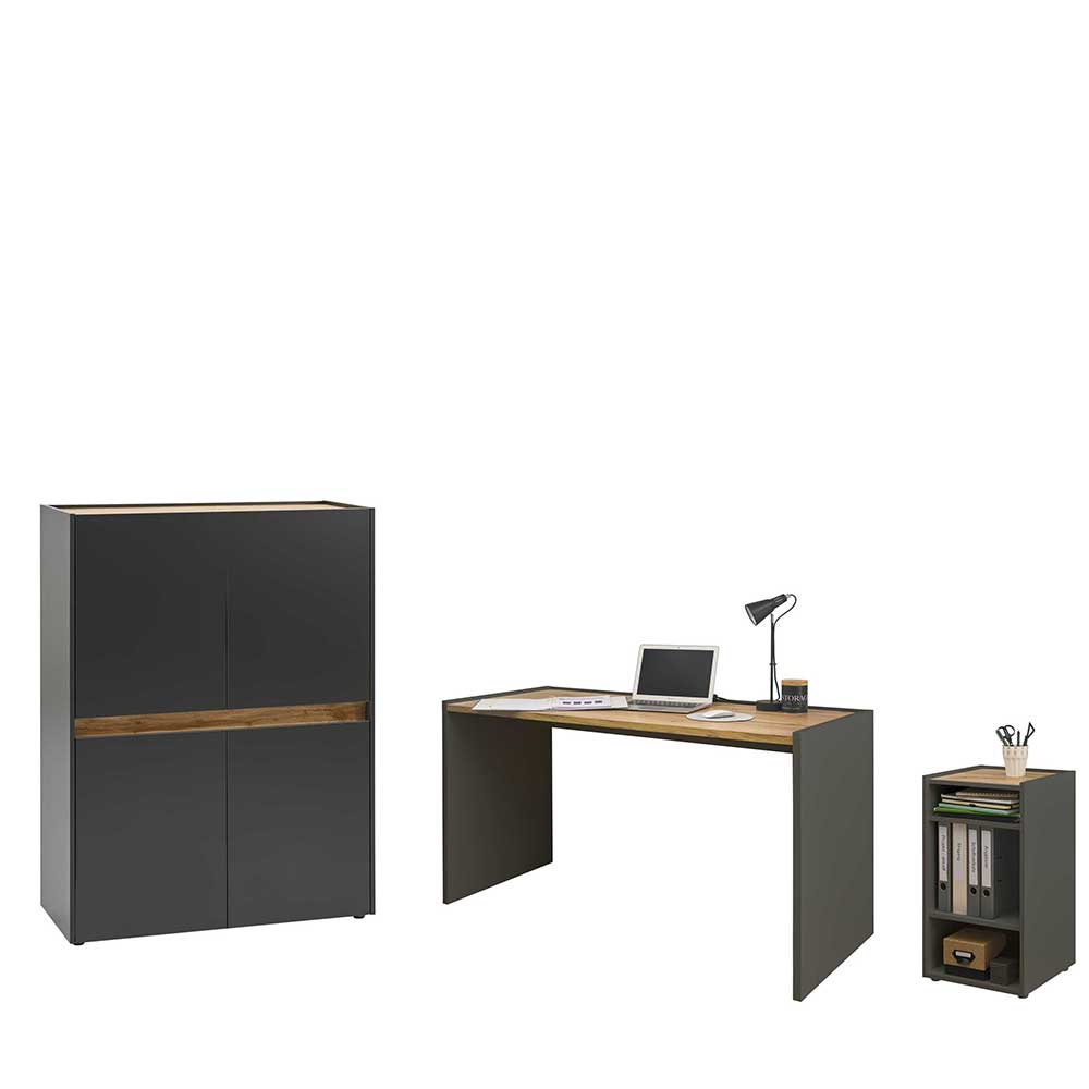 Moderne Arbeitszimmermöbel Uzniana in Anthrazit und Wildeichefarben (dreiteilig)