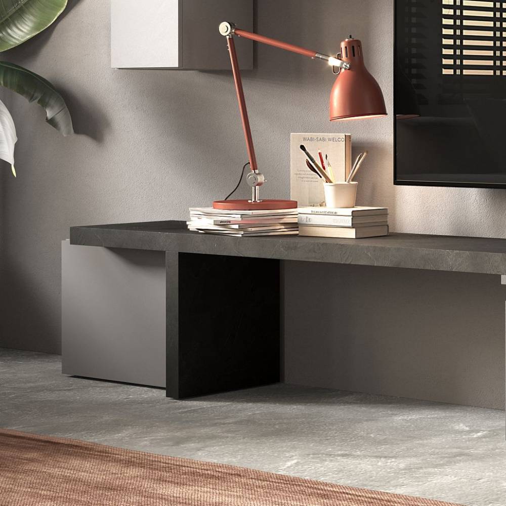 Wohnwand modern Belgica in Grau 290 cm breit (siebenteilig)