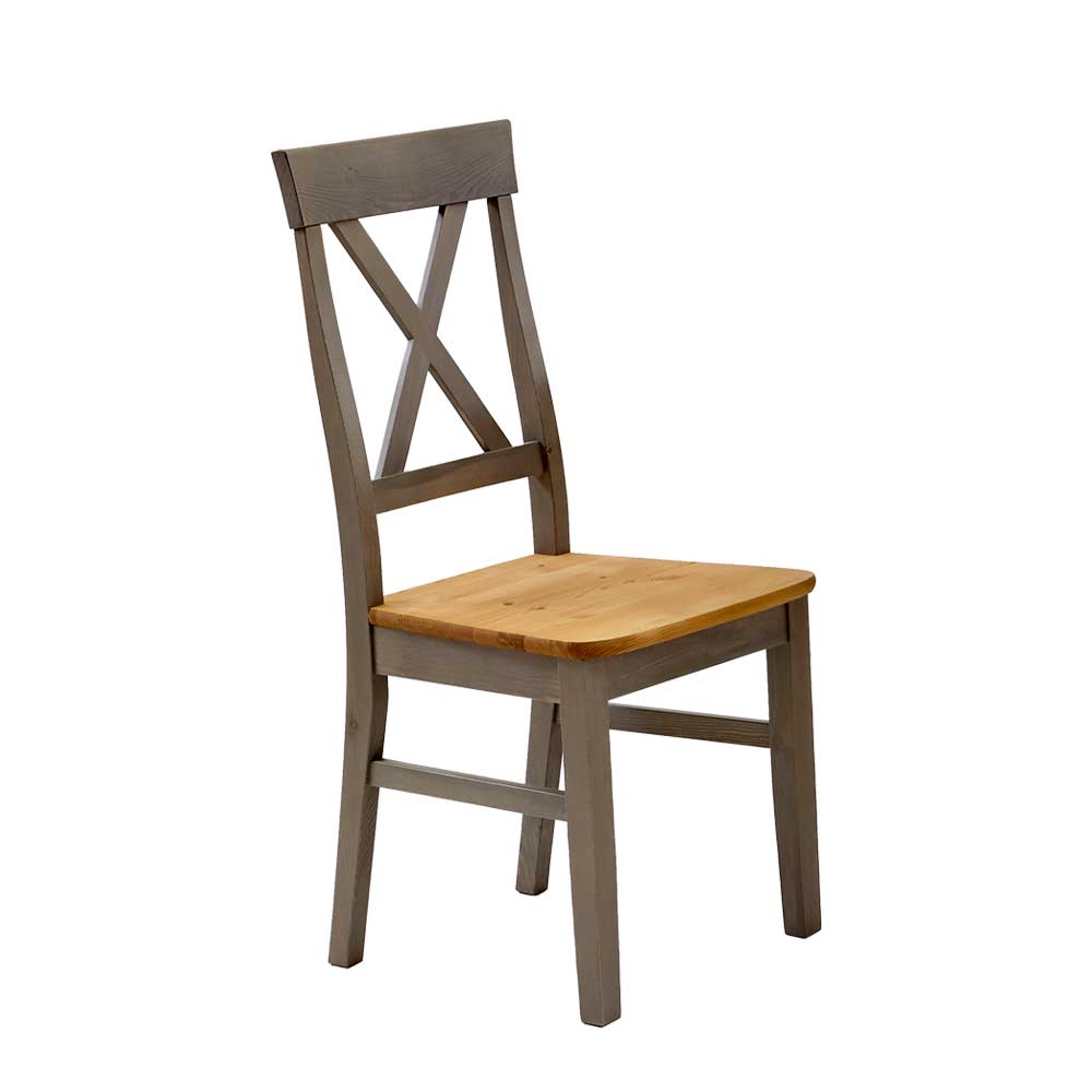 Holzstuhl Mangali in Grau massiv im Landhausstil (2er Set)