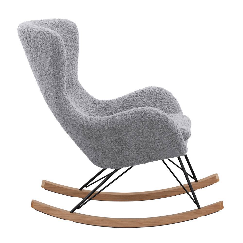 Skandi Design Schaukelsessel Dyronna aus Webplüsch in Hellgrau