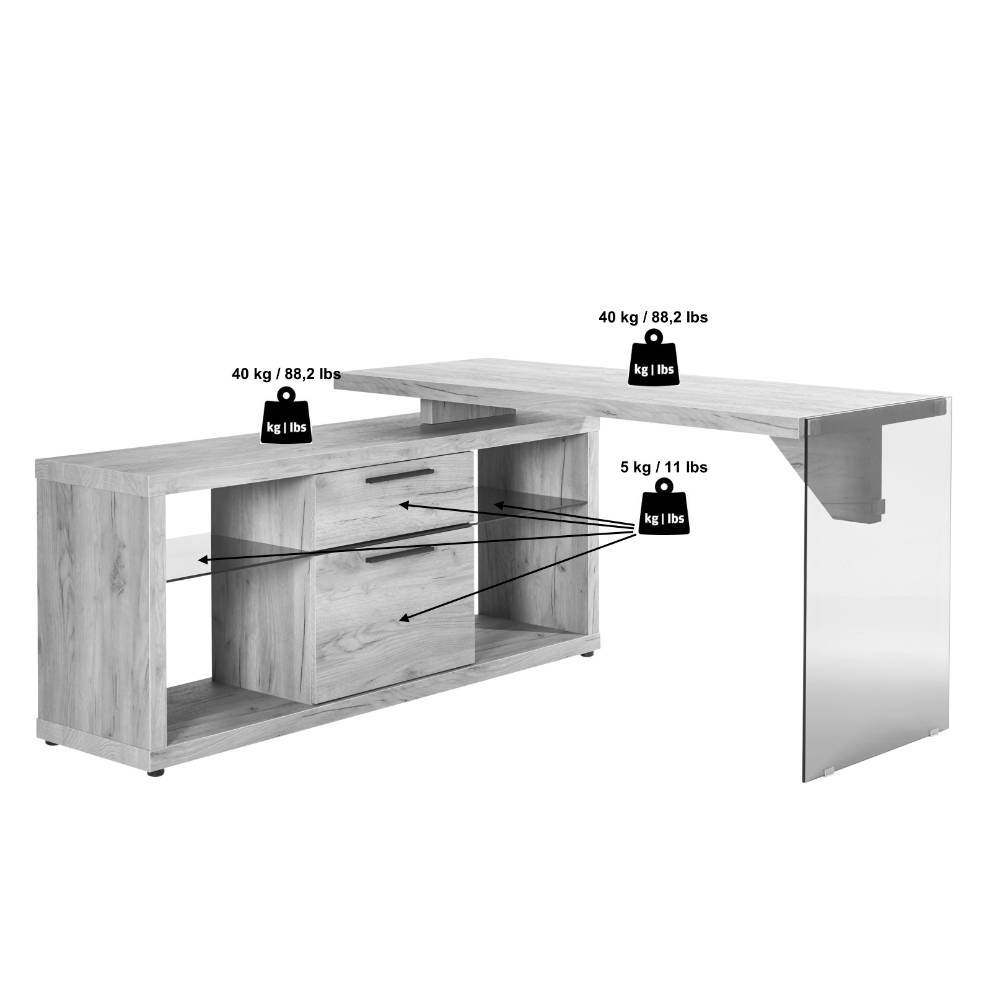 Designschreibtisch Turex in Weiß mit Sicherheitsglas Wange