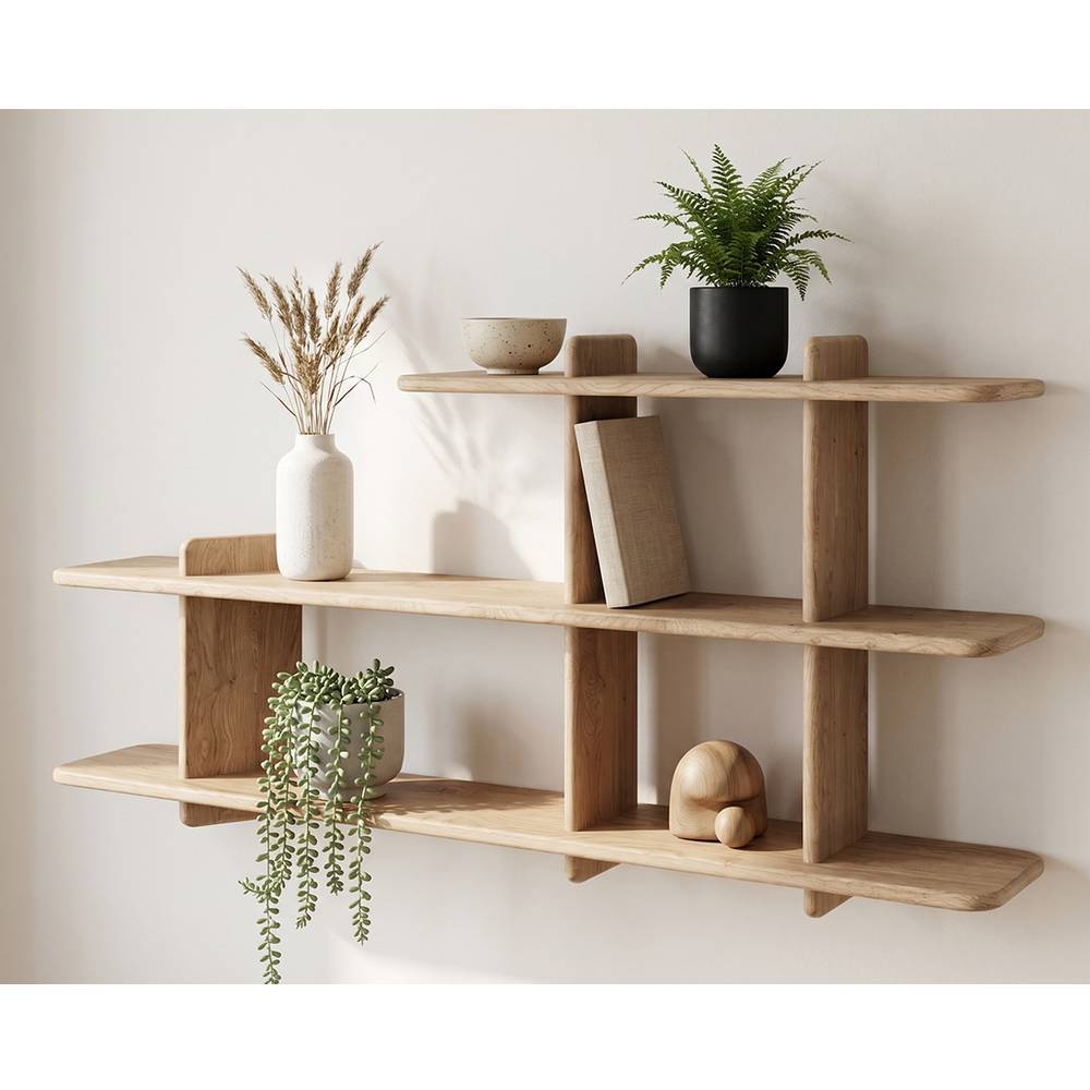 Wandregal Castlon aus Eiche Massivholz im Skandi Design