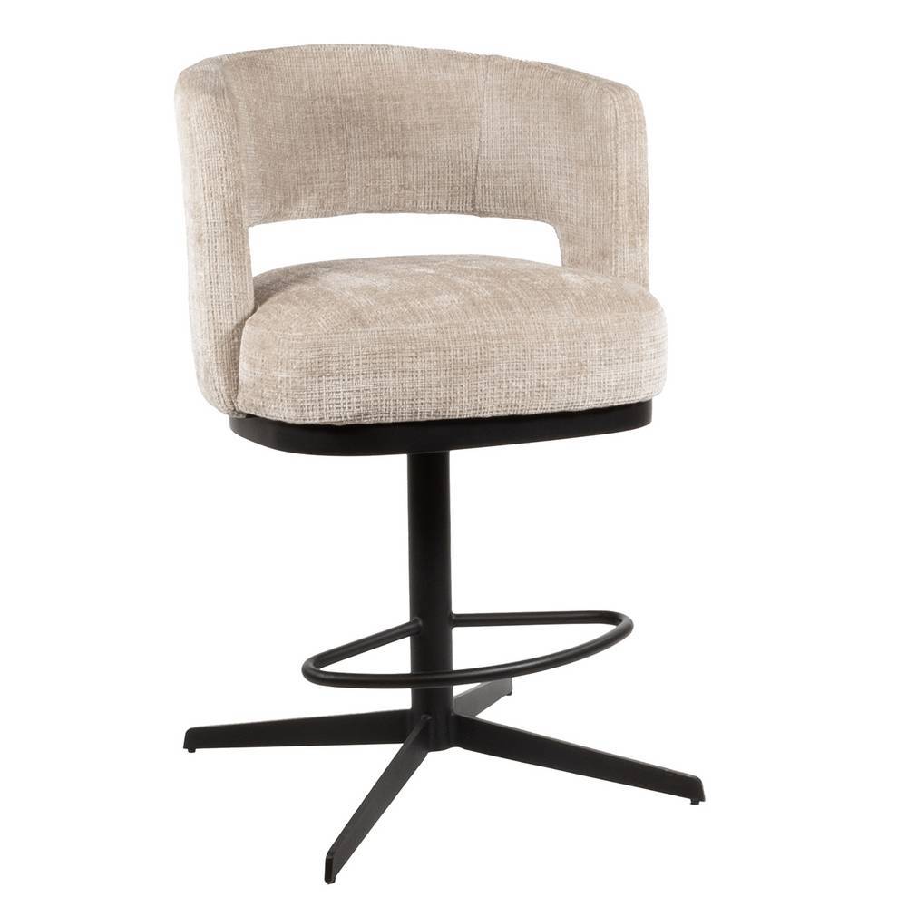 Barhocker Madeonary in Beige mit gepolsterter Rückenlehne