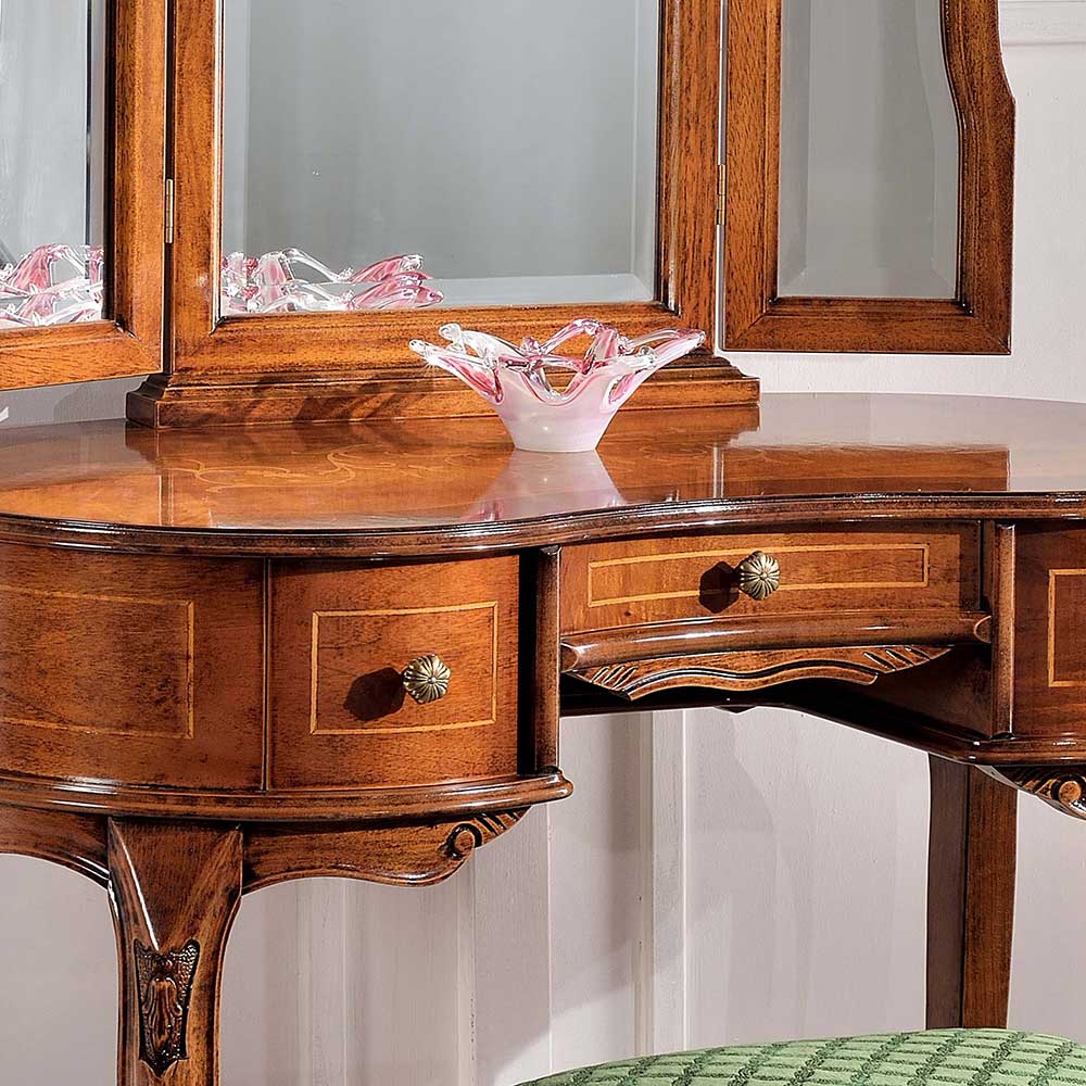 Schminktisch Casamarina im Barock Design in Nussbaumfarben