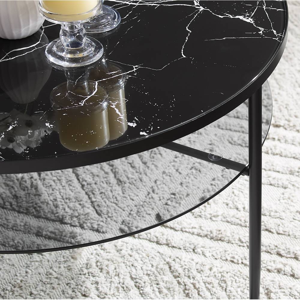Couchtisch Sanfernada in runder Form aus bedrucktem Glas & Metall