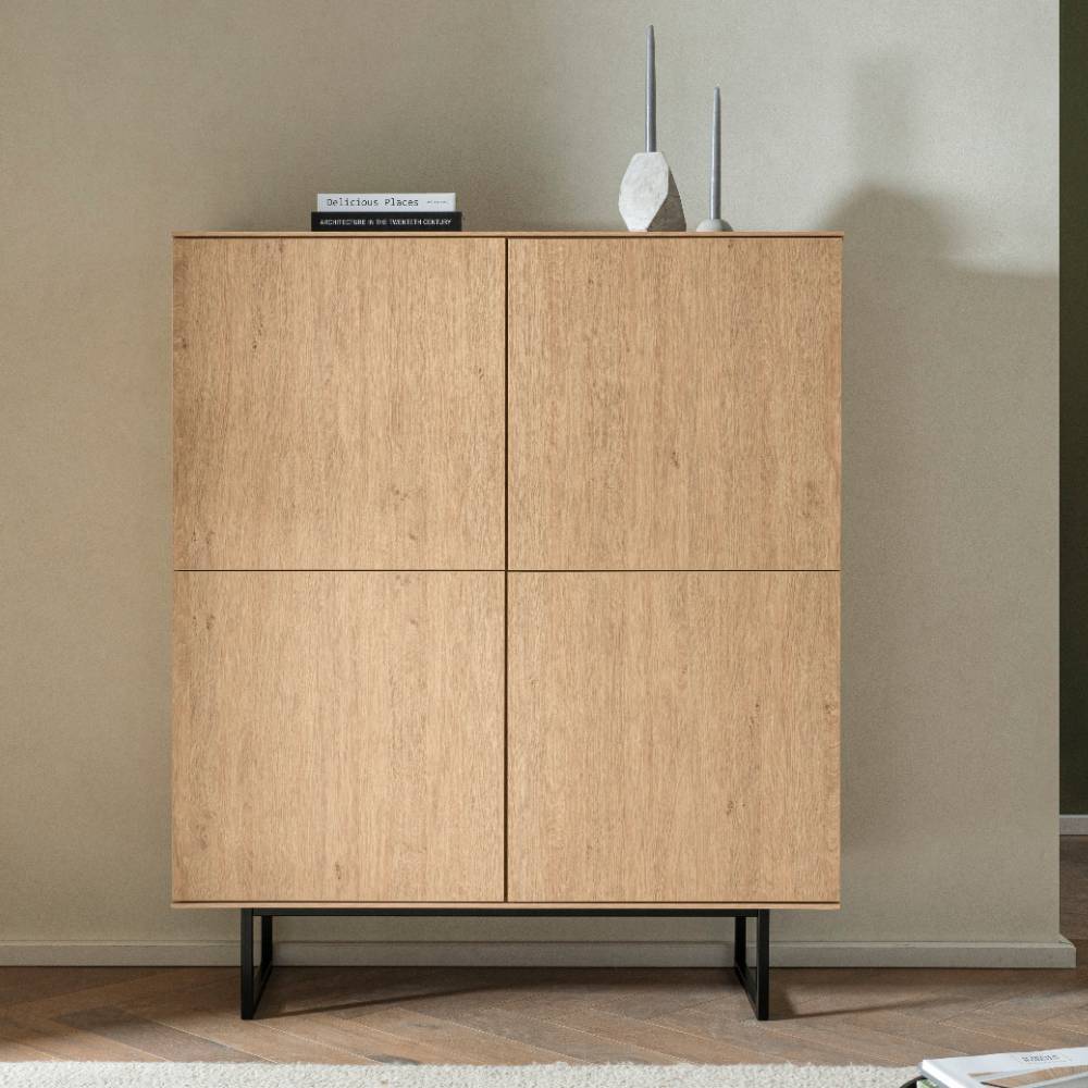 Wohnwand modern Carno in Eiche Stone Holzoptik 200 cm hoch (dreiteilig)