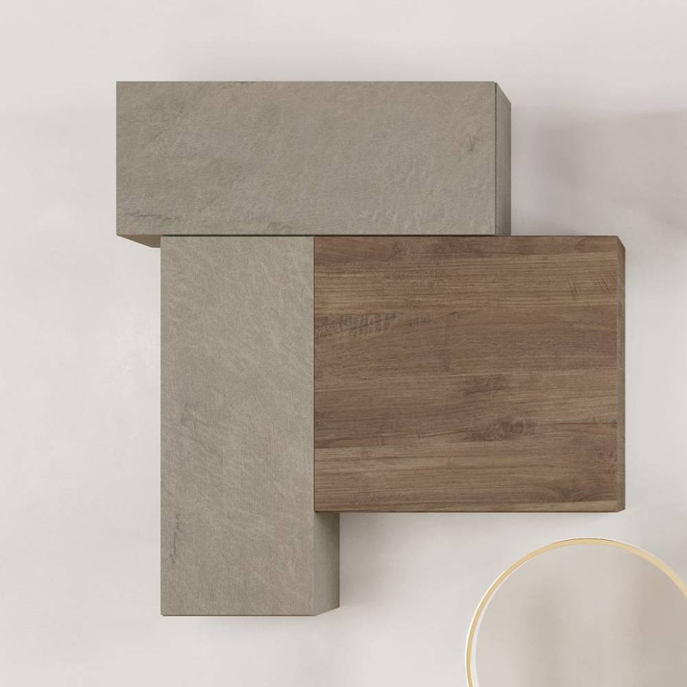 Design Wohnwand Vinallia in Beton Grau und Wildeiche dunkel (siebenteilig)