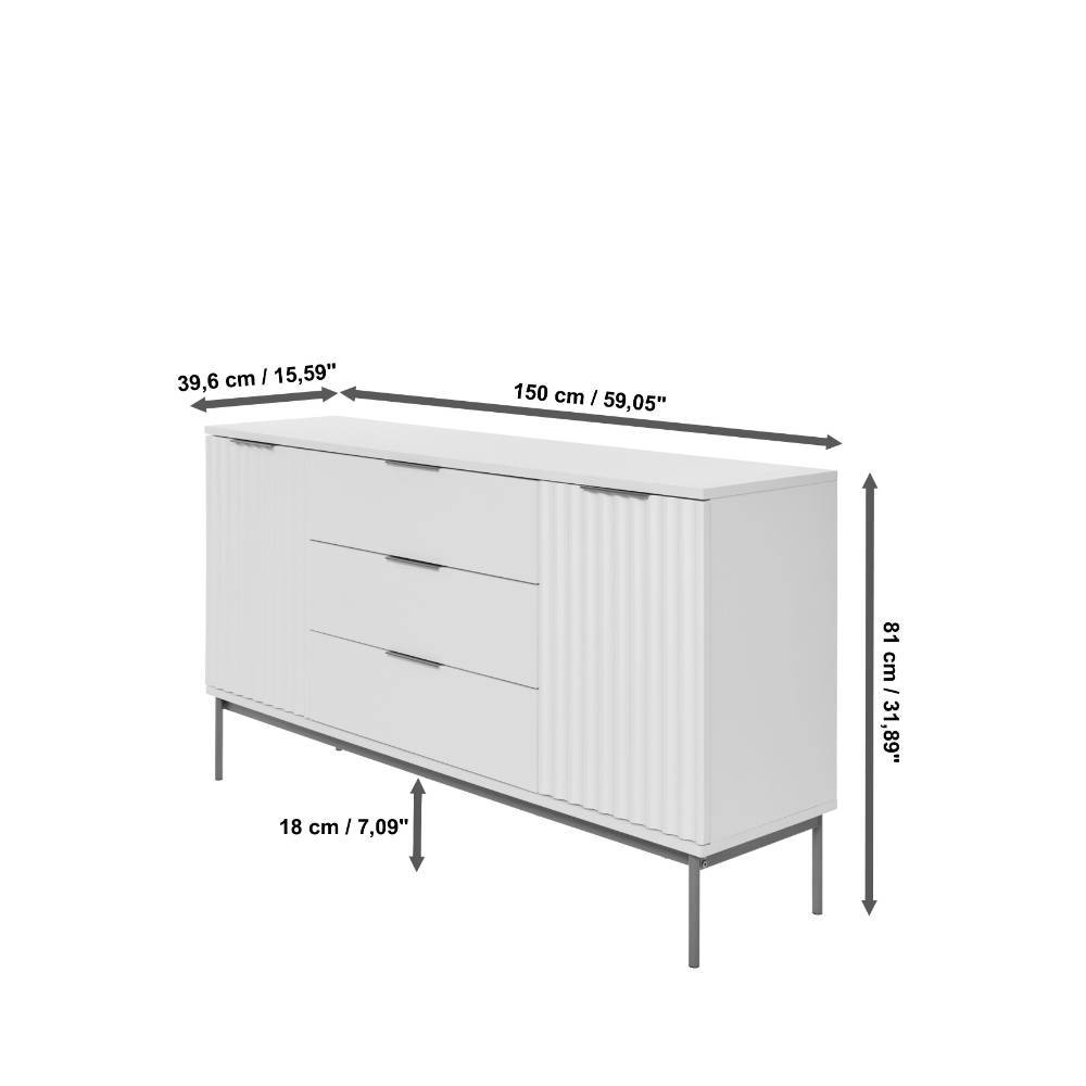 Sideboard Bryan in Weiß mit Vierfußgestell aus Metall
