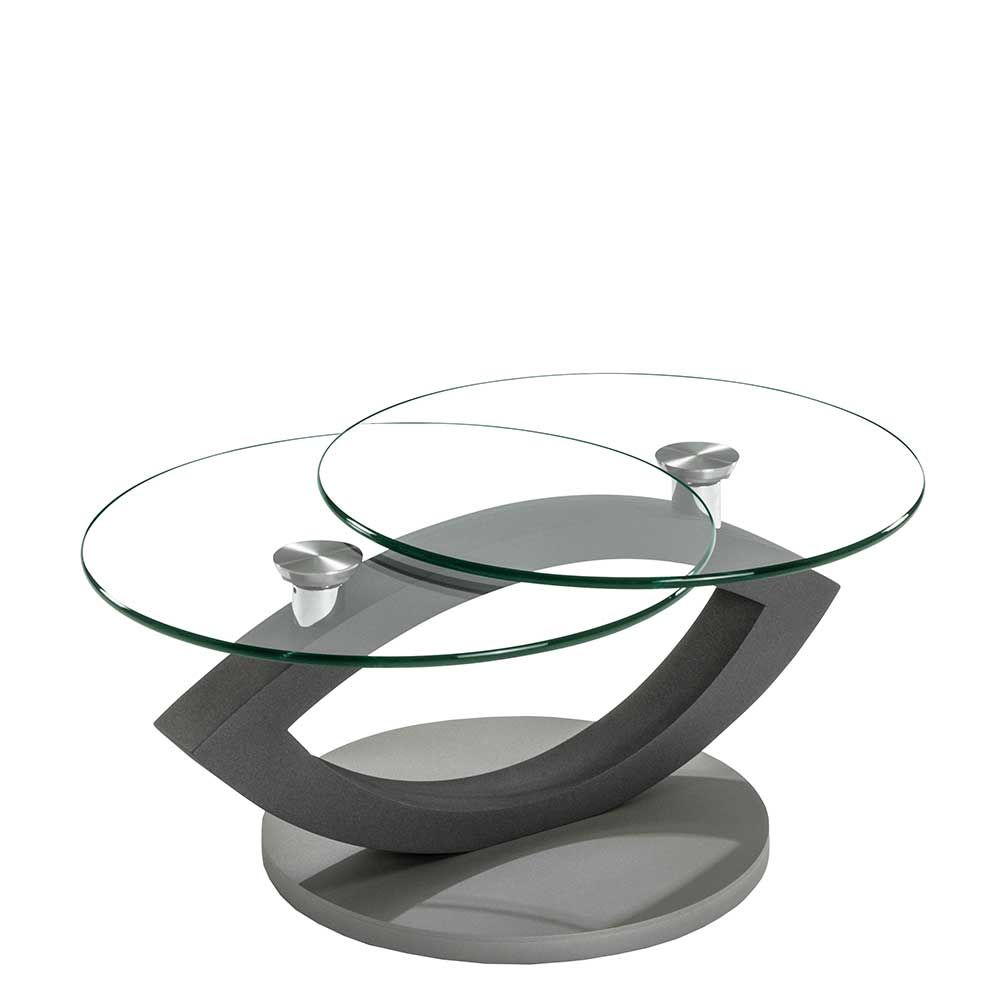 Design Couchtisch Saloon in Grau mit zwei runden Glasplatten
