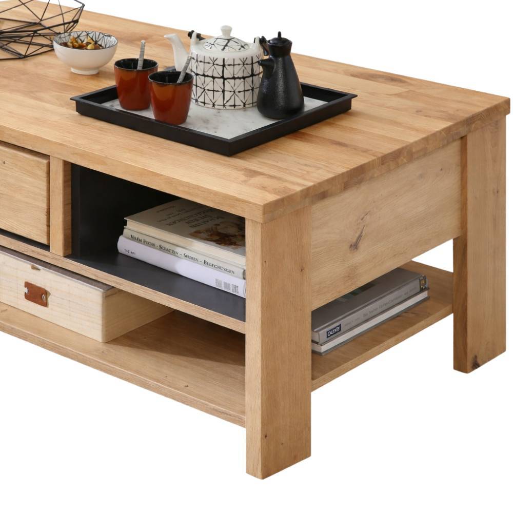 Couchtisch Tablonero mit Massivholzplatte in Wildeichefarben