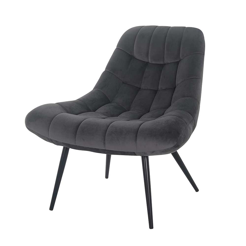 Design Lounge Sessel Azuro in Dunkelgrau Samt mit 50 cm Sitzhöhe