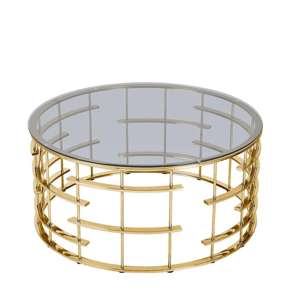 Eleganter Couchtisch Anno mit runder Tischplatte in Goldfarben und Grau