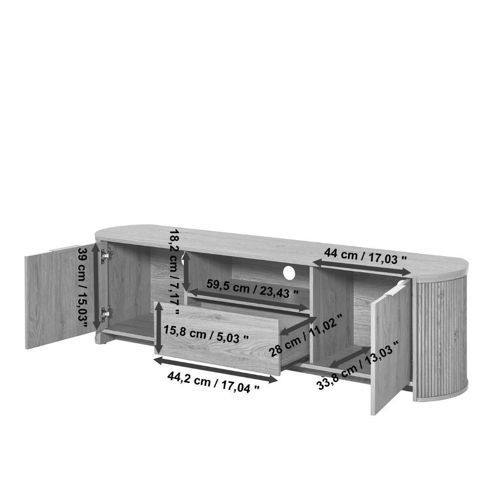 TV Lowboard Baldaniel in modernem Design mit einem offenen Gerätefach