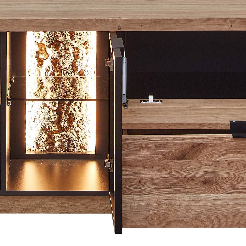 Wohnwand modern Emly in Wildeiche Bianco 207 cm hoch (dreiteilig)