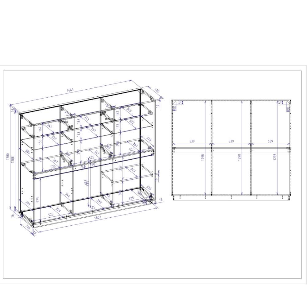 Highboard Vitrine Ikba mit Glastüren 164 cm breit