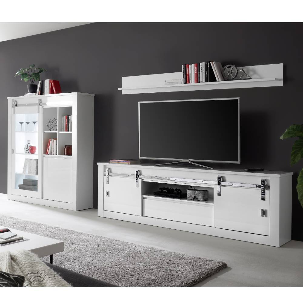 Wohnwand modern Melvyno 334 cm breit und 152 cm hoch (dreiteilig)