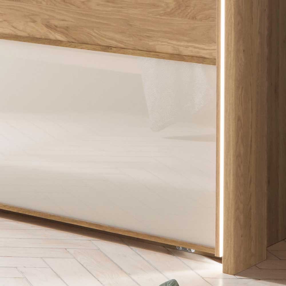 Schwebetürenschrank Veyfas in Beige Glas beschichtet und Eiche teilmassiv