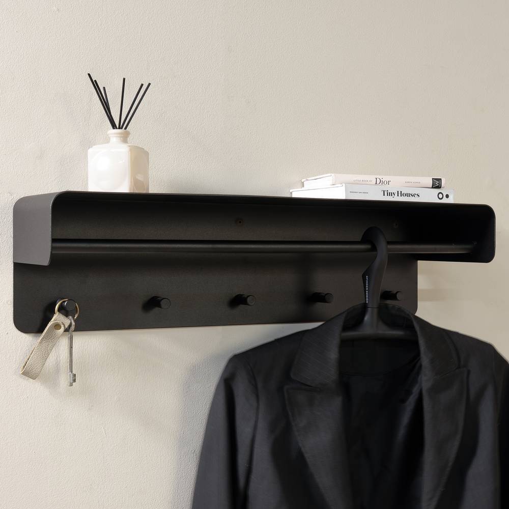 Metall Wandgarderobe Anela in Schwarz pulverbeschichtet