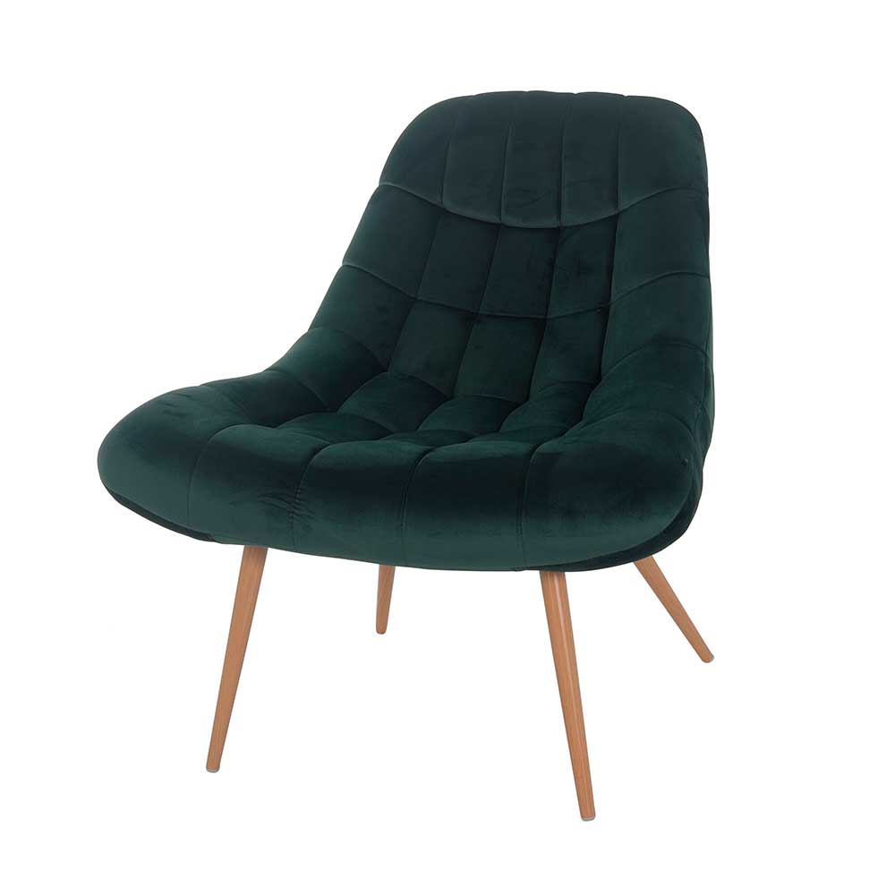 Retrostil Lounge Sessel Apulciana in Dunkelgrün Samt mit 4-Fuß Gestell aus Metall