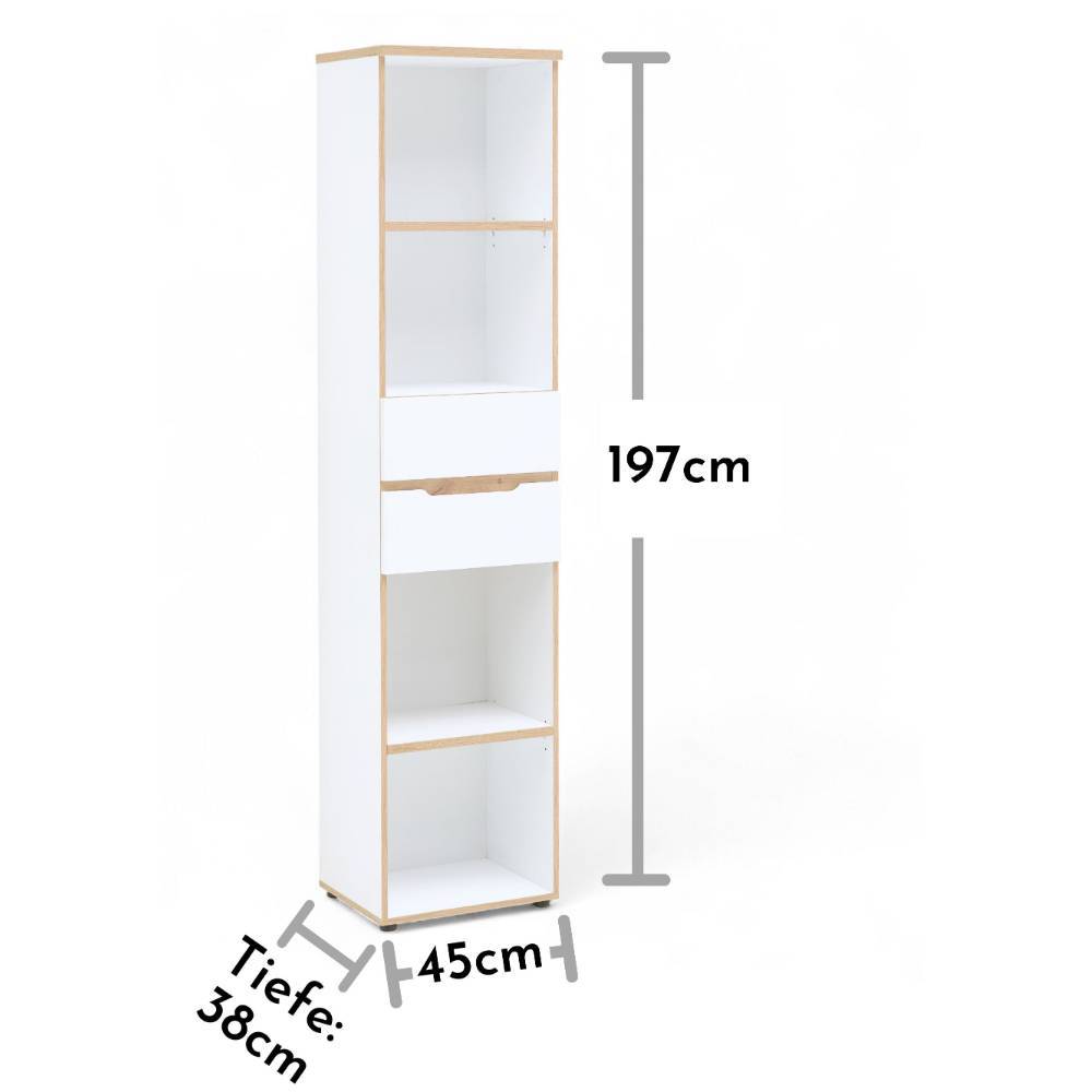 Regalschrank Mariocavo mit zwei Schubladen 45 cm breit