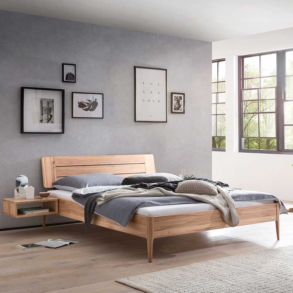 Wildbuche Doppelbett Piava aus Massivholz in modernem Design