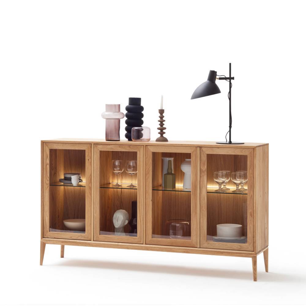 Sideboard Vitrine Belafoma aus Eiche Massivholz 178 cm breit