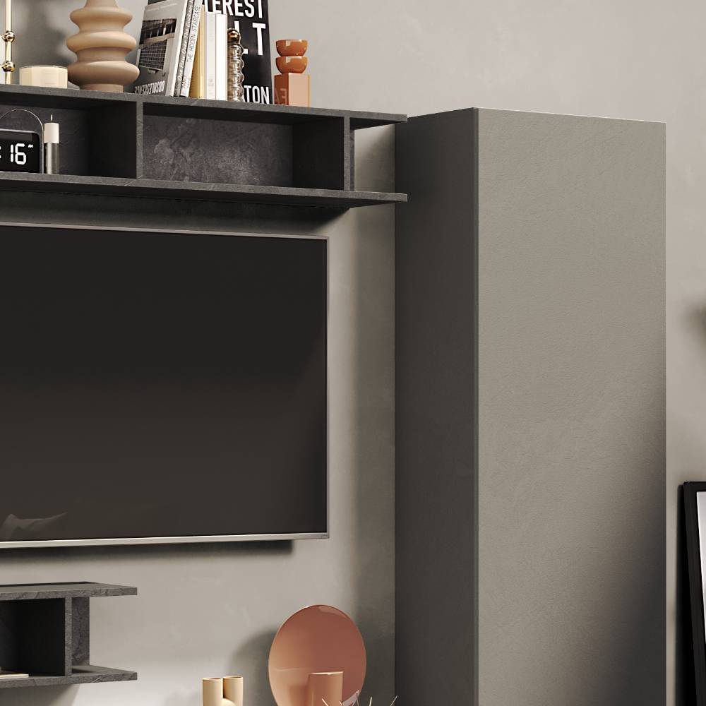 TV Wohnwand Gurtan in Anthrazit und Grau (siebenteilig)