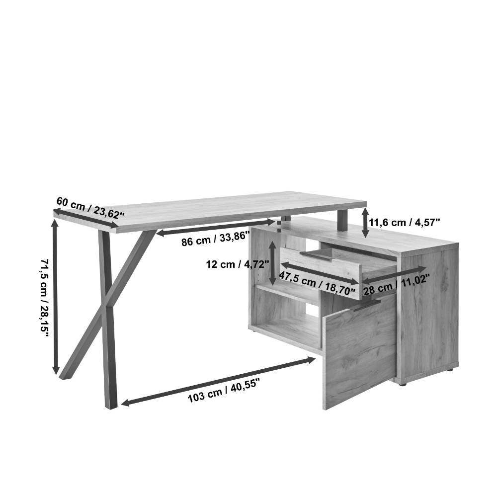 Schreibtisch Pecorino in modernem Design mit Seitenregalen