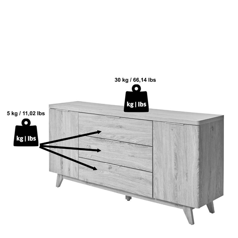Esszimmersideboard Satos mit drei Schubladen und Drehtüren