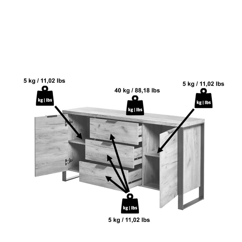 Esszimmer Kommode Princiva im Industry und Loft Stil mit Bügelgestell aus Metall