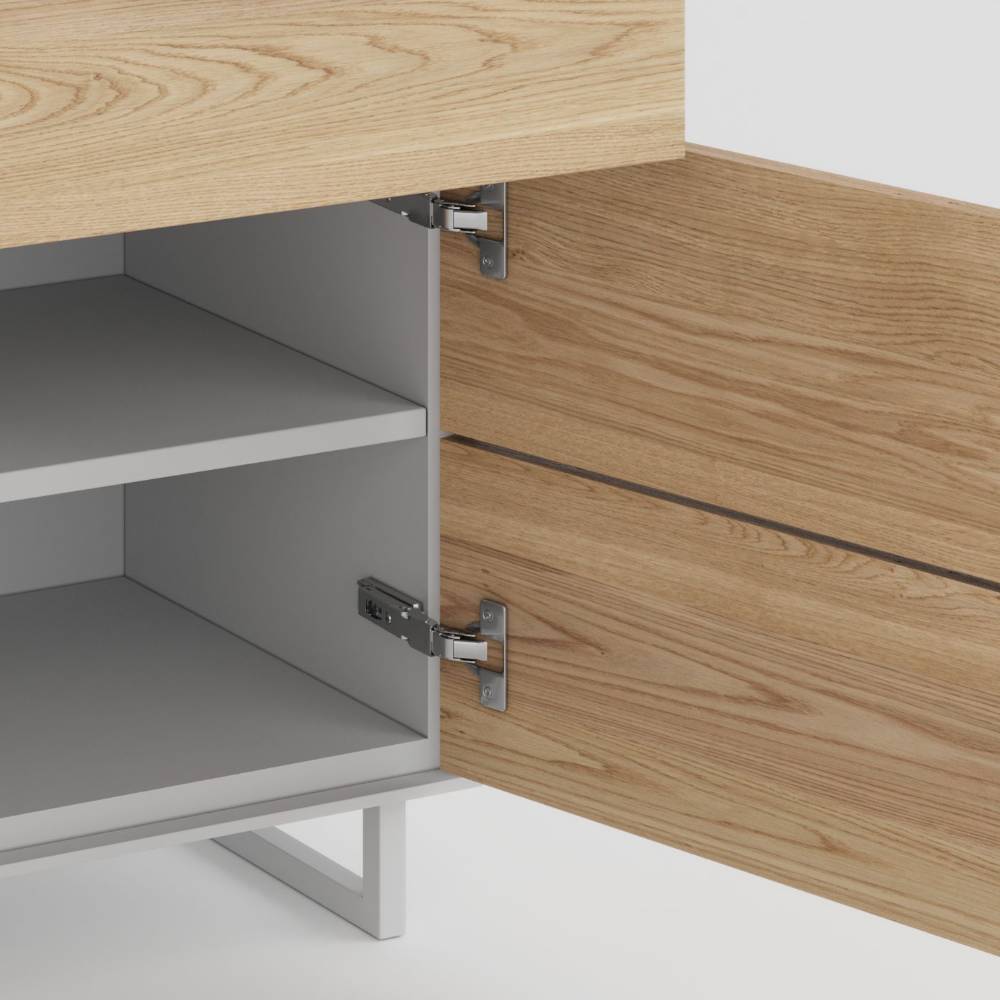 Kommode Fortlanda in Eiche Bianco & Kreideweiß mit Bügelgestell aus Metall