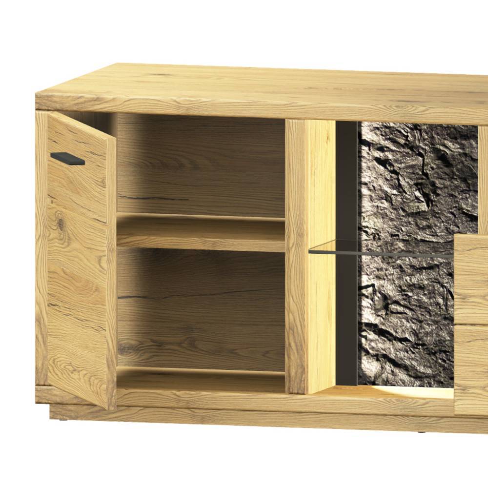 Wohnwand modern Ostoro in Wildeiche Bianco 206 cm hoch (dreiteilig)