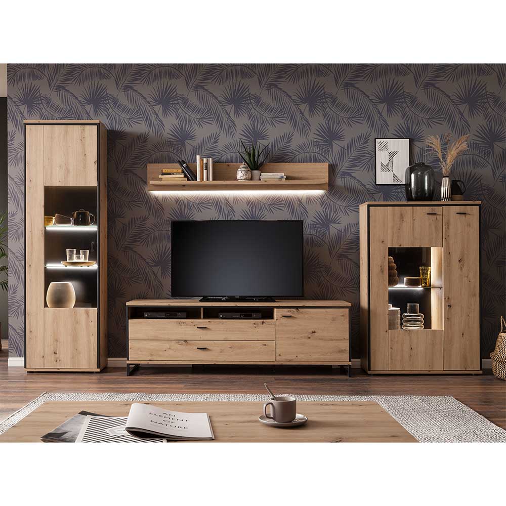 Wohnwand Geronda in Anthrazit und Eiche Optik modern (vierteilig)