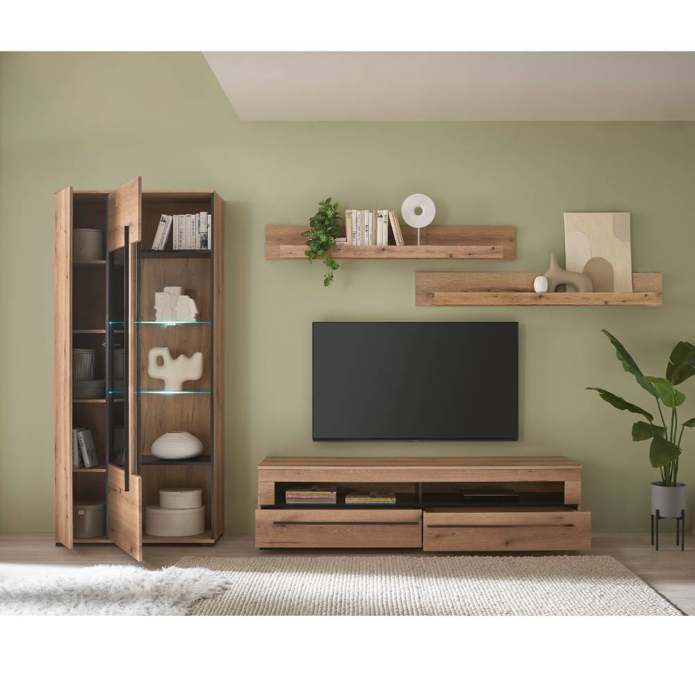 Wohnzimmer Anbauwand Cemutra in modernem Design 270 cm breit (vierteilig)