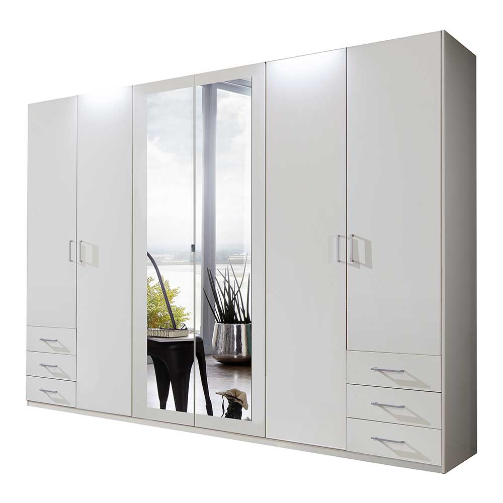 XL Schlafzimmerkleiderschrank Vurgos in Weiß mit Spiegeltüren