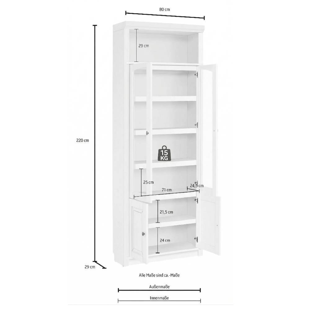 Bücher Vitrine Claros aus Kiefer Massivholz mit Glastüren