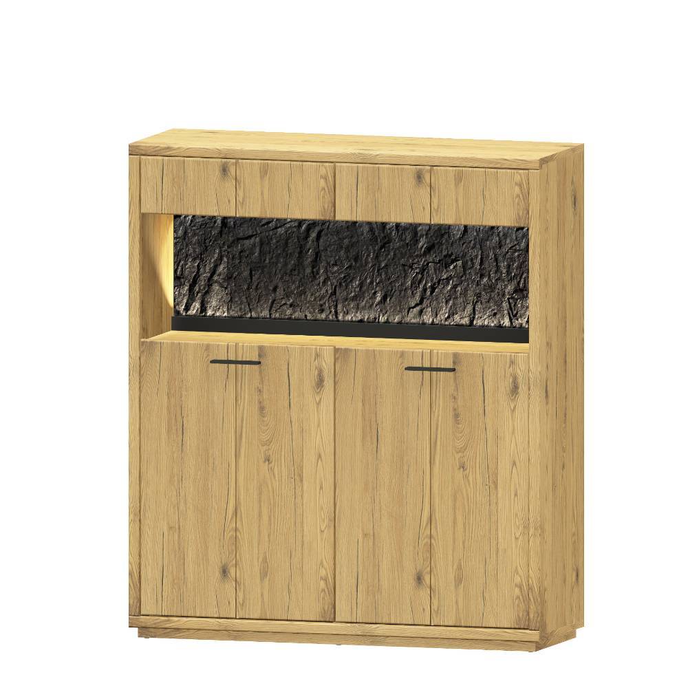 Wohnwand Holz Ostoro in Wildeiche Bianco und modernem Design (dreiteilig)
